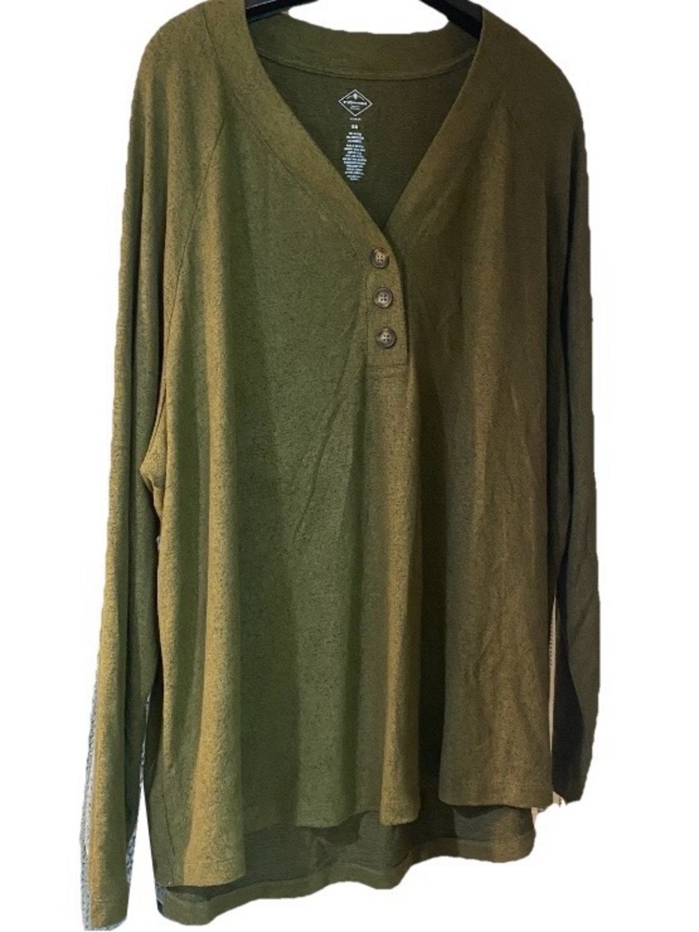 St Johns Bay Women’s Top 3X Green Olive Night Soft Knit Long Sleeve V-Neck NEW